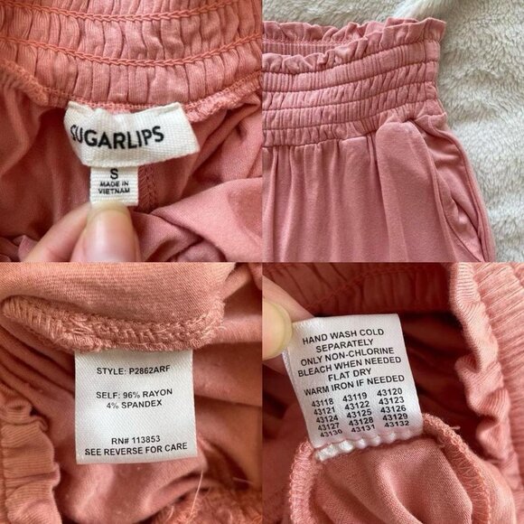 Blush pink wide-leg elastic palazzo sweatpants smocked waist | Size S - Picture 7 of 7